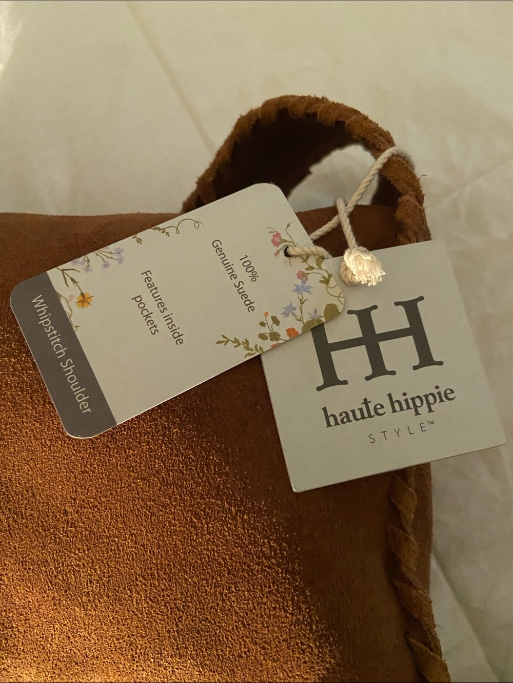 Haute Hippie Cognac Suede Woven-Trim Shoulder Bag - Picture 12 of 12
